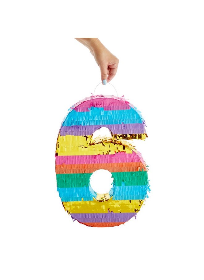 Blue Panda - Rainbow Number 6 Pinata For 6Th Birthday Party Supplies, Fiesta, Anniversary Celebration (Small, 16.5 X 11 X 3 In) - Image 1