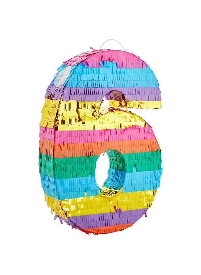 Blue Panda - Rainbow Number 6 Pinata For 6Th Birthday Party Supplies, Fiesta, Anniversary Celebration (Small, 16.5 X 11 X 3 In) - Image 1