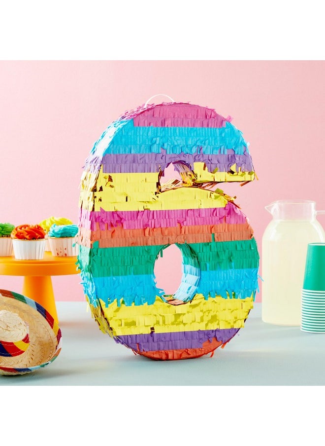 Blue Panda - Rainbow Number 6 Pinata For 6Th Birthday Party Supplies, Fiesta, Anniversary Celebration (Small, 16.5 X 11 X 3 In) - Image 1