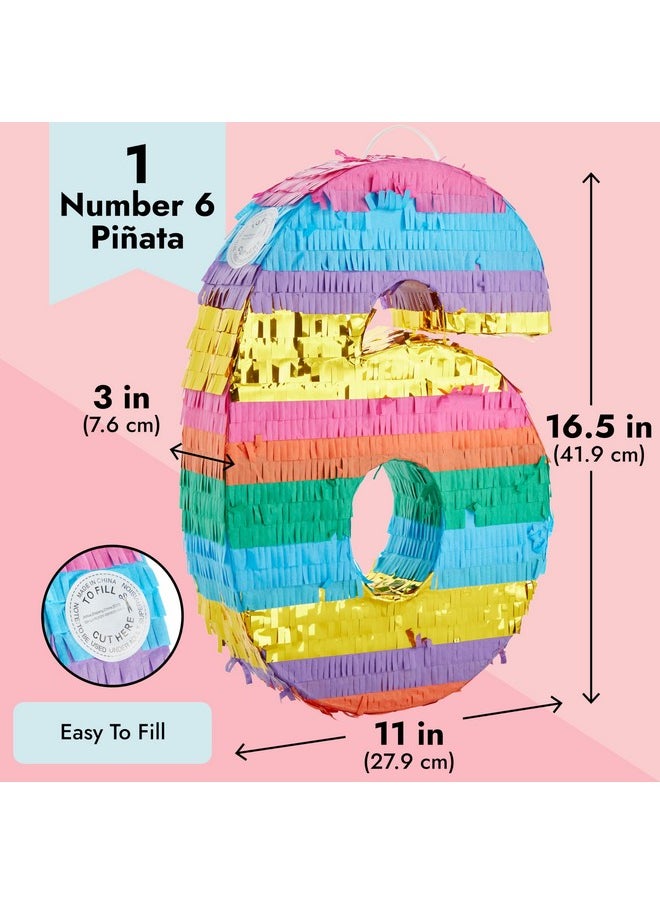 Blue Panda - Rainbow Number 6 Pinata For 6Th Birthday Party Supplies, Fiesta, Anniversary Celebration (Small, 16.5 X 11 X 3 In) - Image 1