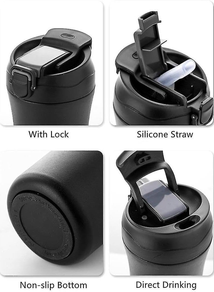 British Chef Coffee Cup | 510ML Stainless Steel Cup | Leakproof Insulated Thermal Coffee Cup | Straw & Lid Function Cup | Hiking/Travelling/Camping | Best for Ice Drinks & Hot Beverages-Black  - Image 4