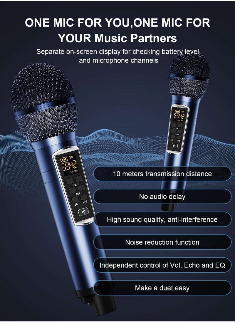 SDRD - Karaoke Machine with 2 UHF Wireless Microphones and LED Screen, Portable Bluetooth Speaker - Image 1