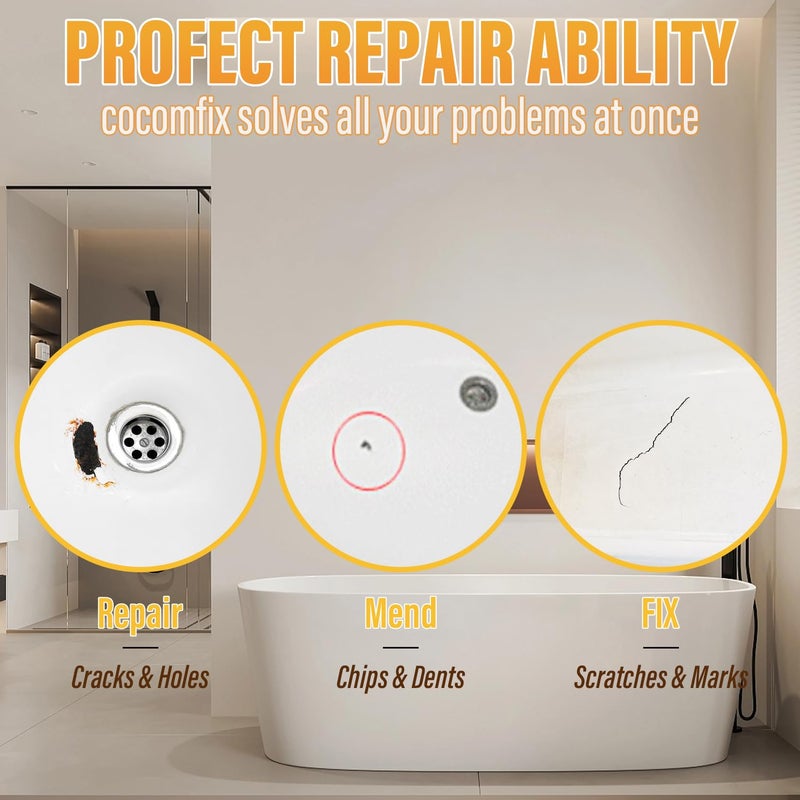 cocomfix Fiberglass Tub Repair Kit (Grey & Blue Match), Fiberglass Shower and Bathtub Repair Kit for Repair Scratches, Chips, Cracks and Holes on Fiberglass, Porcelain Sink, Acrylic, Tub, Ceramic Tile. - Image 4