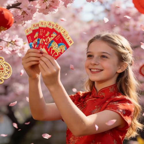 Paquesta 24 Pcs 2026 Chinese Year of the Horse Red Envelopes, 3.5" x 6.7" Large Sparkling Frosted Glitter Paper Money Envelopes for Chinese Lunar New Year, with Blessing Phrases - Image 5