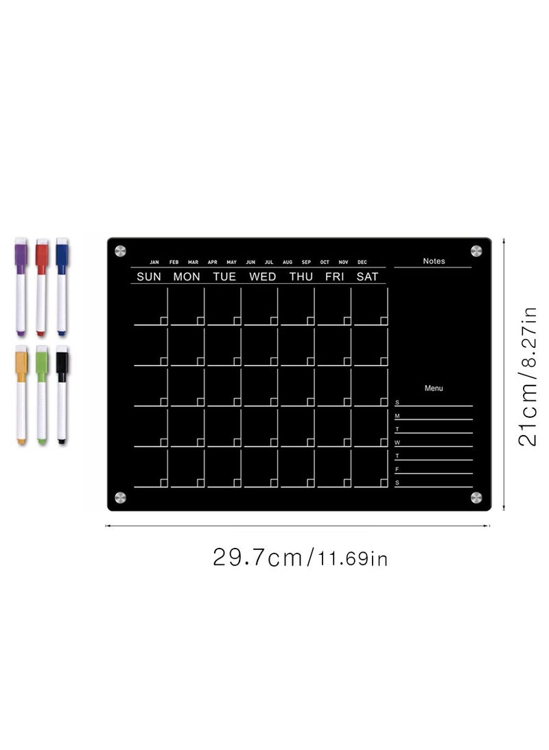مخطط أسبوعي مغناطيسي من الأكريليك الأسود - لوحة ملاحظات قابلة للمسح للثلاجة للمنزل/المكتب - Image 2