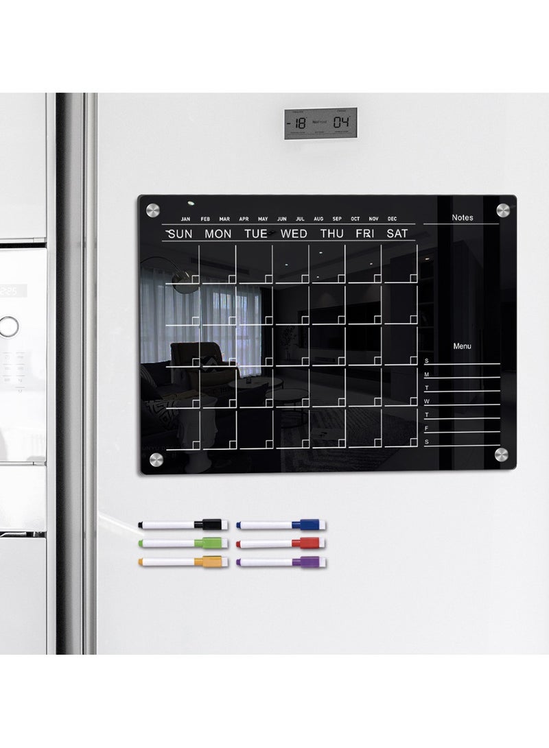 مخطط أسبوعي مغناطيسي من الأكريليك الأسود - لوحة ملاحظات قابلة للمسح للثلاجة للمنزل/المكتب - Image 3