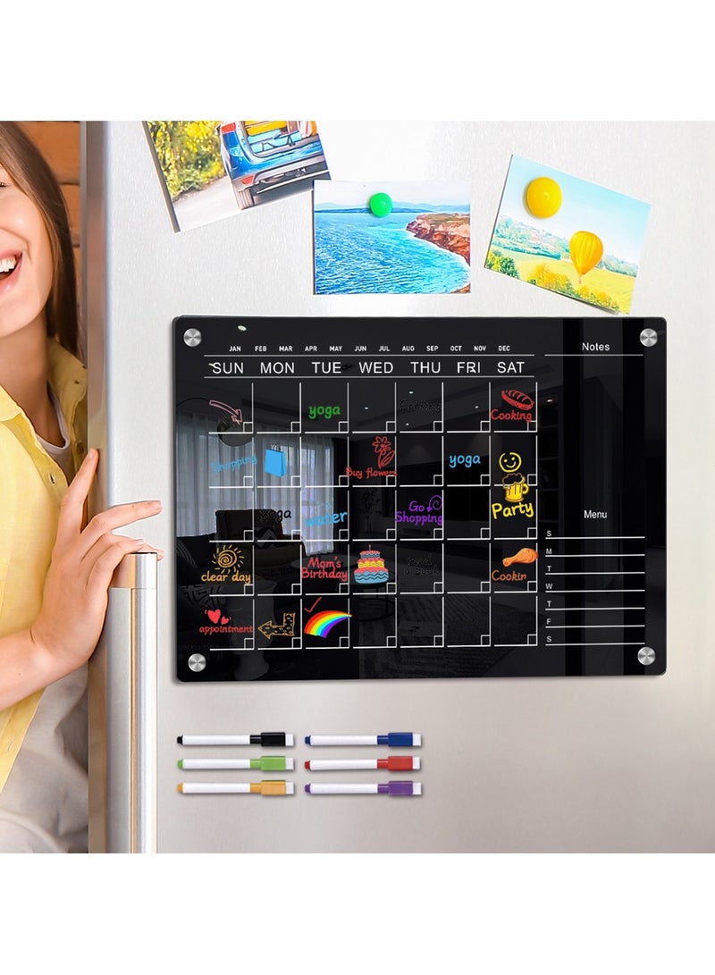 مخطط أسبوعي مغناطيسي من الأكريليك الأسود - لوحة ملاحظات قابلة للمسح للثلاجة للمنزل/المكتب - Image 4