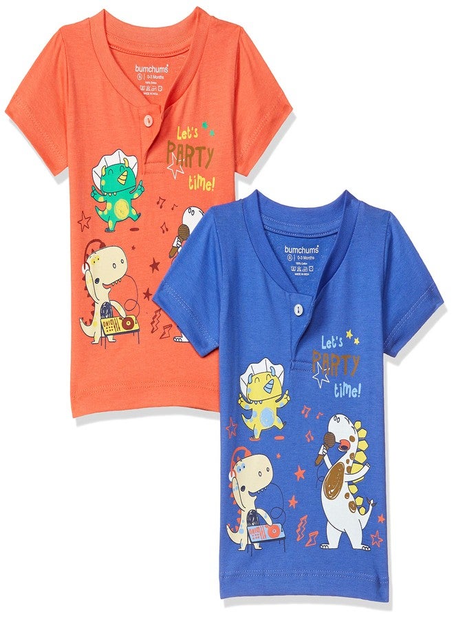 Bumchums Baby Boy's Quilted Regular fit T-Shirt (Pack of 2) (J178_Assorted Printed Large) - Image 1