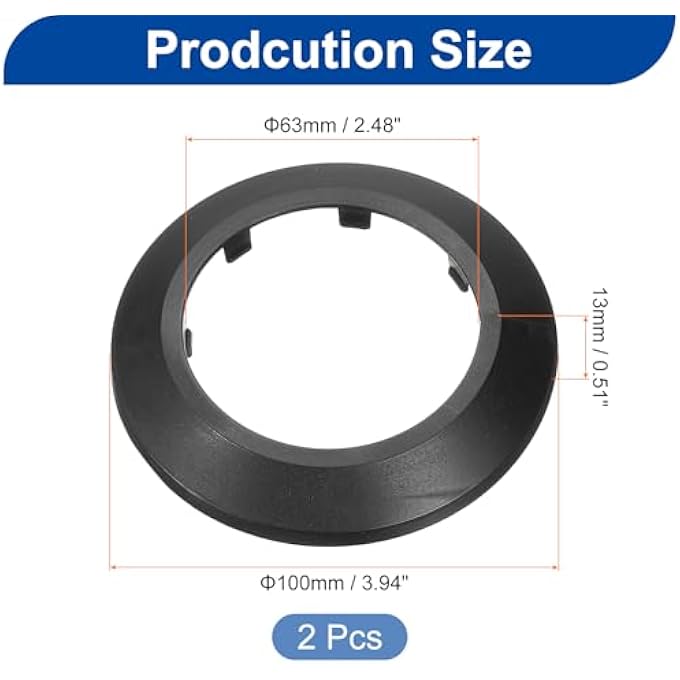 2PCS FLANGE PIPE COVER DECORATION WITH 63MM OUTER DIAMETER, PP PLASTIC RADIATOR ESCUTCHEON, BUCKLE TYPE ROUND WATER PIPE DRAIN LINE COVER, BLACK - Image 2