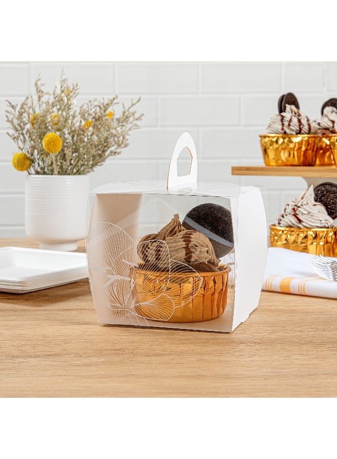Restaurantware 4 Inch x 4.25 Inch Individual Cupcake Boxes, 100 Disposable Cupcake Display Boxes - With Handle, Lotus Accent, Clear Plastic Single Cupcake Containers, For Weddings Or Birthdays  - Image 4