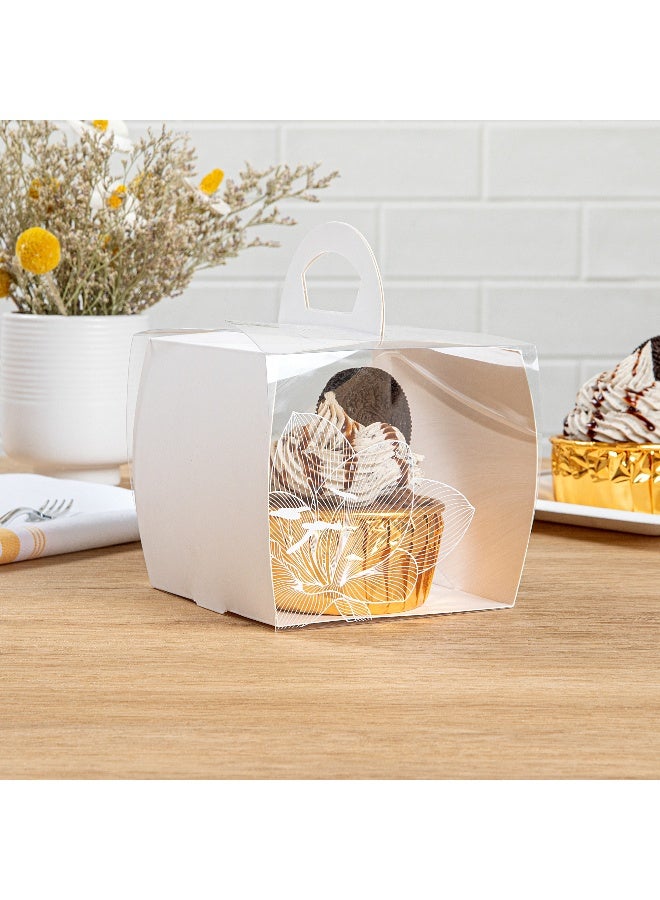 Restaurantware 4 Inch x 4.25 Inch Individual Cupcake Boxes, 100 Disposable Cupcake Display Boxes - With Handle, Lotus Accent, Clear Plastic Single Cupcake Containers, For Weddings Or Birthdays  - Image 3