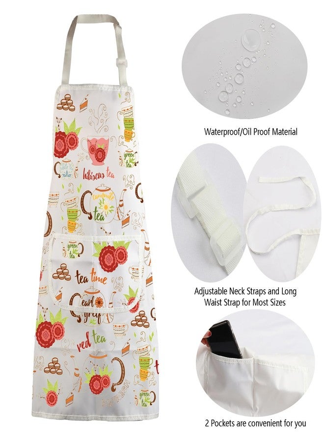MBMSO Tea Time Apron Tea Time Gift for Tea Lovers Tea Party Apron for Tea Drinker Tea Kitchen Cooking Home Apron with Pockets (Tea Apron-w) - Image 5