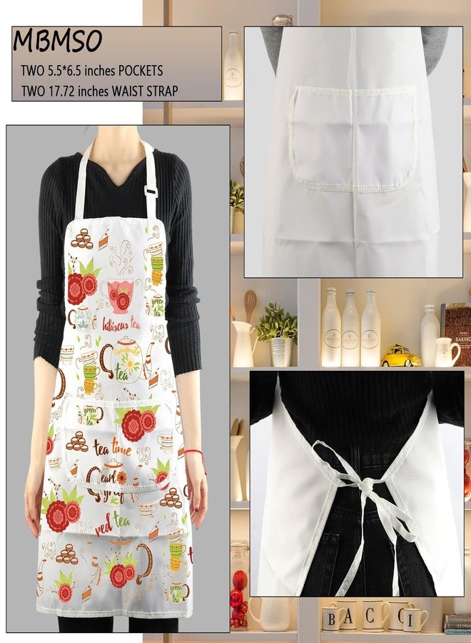 MBMSO Tea Time Apron Tea Time Gift for Tea Lovers Tea Party Apron for Tea Drinker Tea Kitchen Cooking Home Apron with Pockets (Tea Apron-w) - Image 3