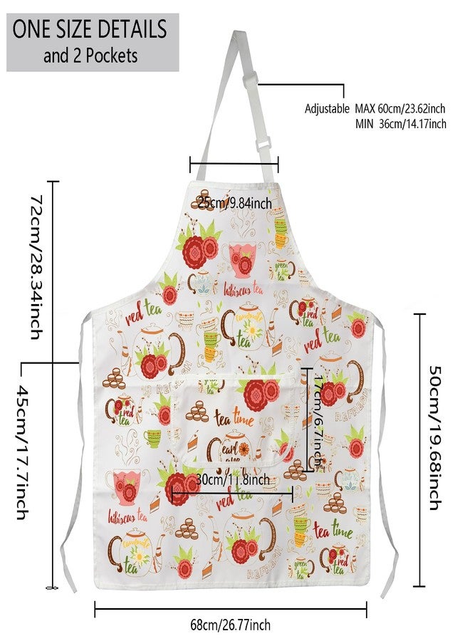MBMSO Tea Time Apron Tea Time Gift for Tea Lovers Tea Party Apron for Tea Drinker Tea Kitchen Cooking Home Apron with Pockets (Tea Apron-w) - Image 2