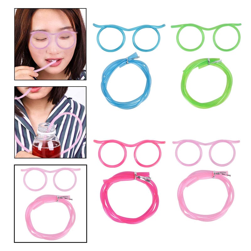 Gelme Nutri 8PCS Silly Straw Glasses  Reusable Fun Loop Drinking Straw Eye Glasses  Novelty Eyeglasses Straw for Party Annual Meeting Parties Birthday (8 Colors) - Image 4
