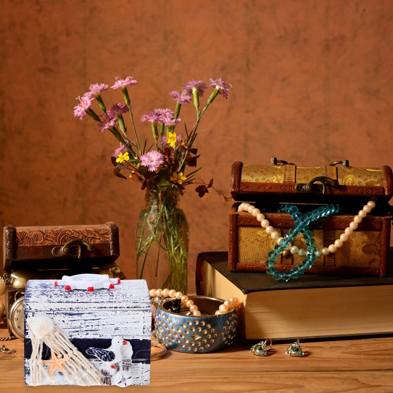 Storage Box Decorative Mediterranean Style Wood Box Jewelry Container Tabletop Box With Lid - Image 4