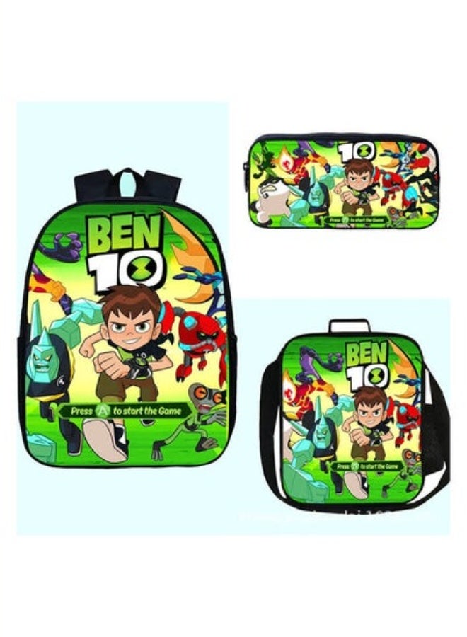 Hot-selling teenager hacke schoolbag ben10 primary and secondary school students backpacks saddle bag pen bag three-piece set new,3-pen bag 