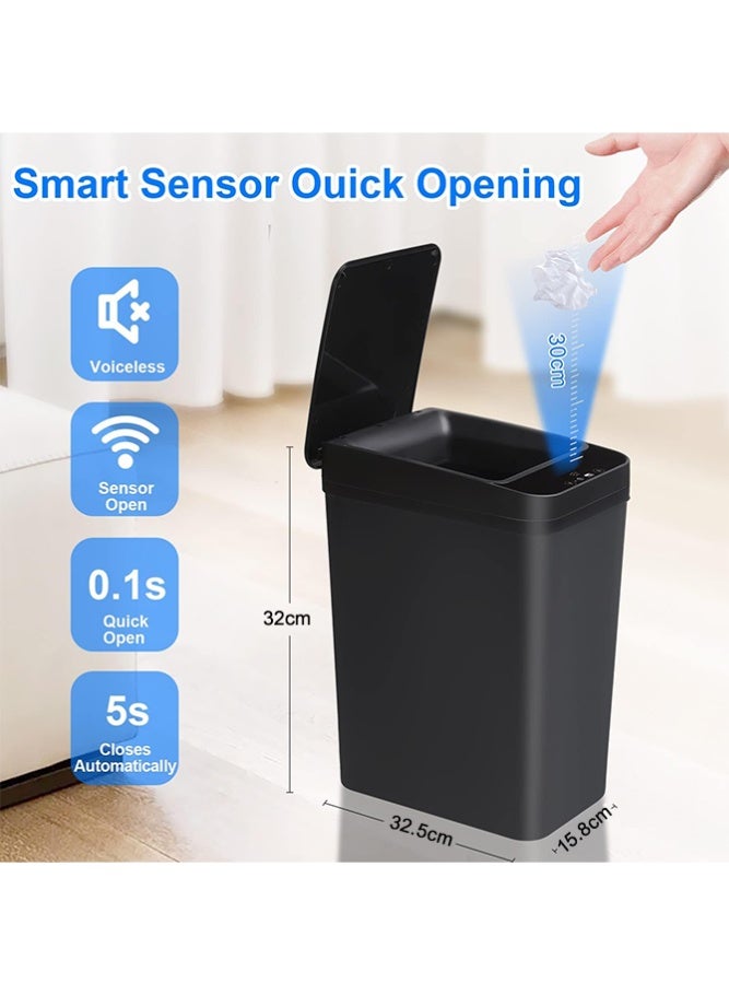 Fasola Smart Trash Can, 12L Automatic Garbage Bin, Slim IPX5 Waterproof Touchless Waste Bin, Motion Sensor Kick Vibration and One-Key Open Electric Trash Can for Bathroom Toilet Kitchen (Black) - Image 2