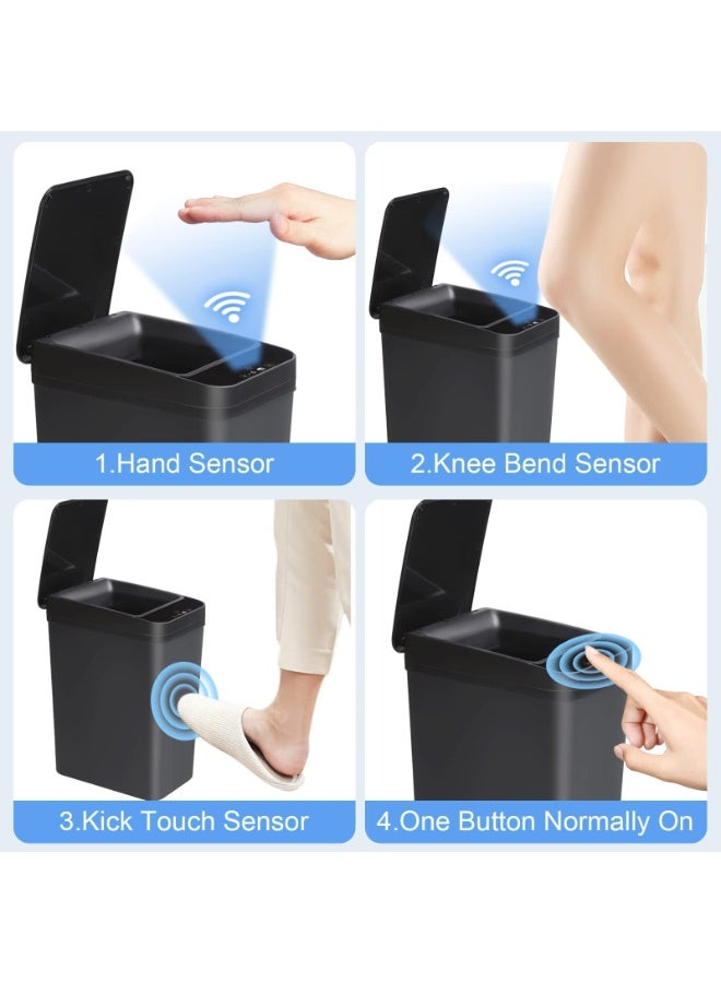 Fasola Smart Trash Can, 12L Automatic Garbage Bin, Slim IPX5 Waterproof Touchless Waste Bin, Motion Sensor Kick Vibration and One-Key Open Electric Trash Can for Bathroom Toilet Kitchen (Black) - Image 3
