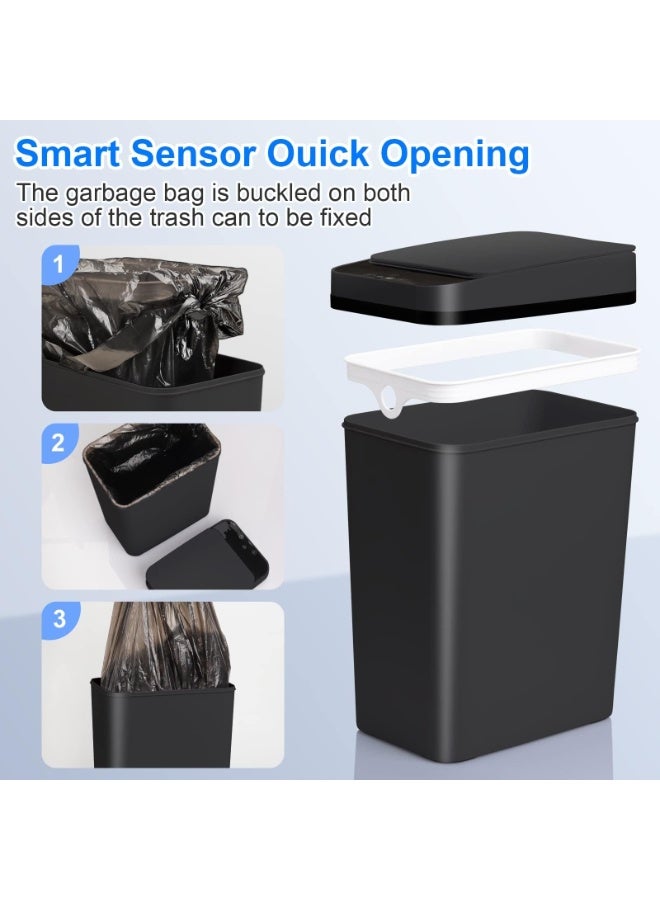 Fasola Smart Trash Can, 12L Automatic Garbage Bin, Slim IPX5 Waterproof Touchless Waste Bin, Motion Sensor Kick Vibration and One-Key Open Electric Trash Can for Bathroom Toilet Kitchen (Black) - Image 4