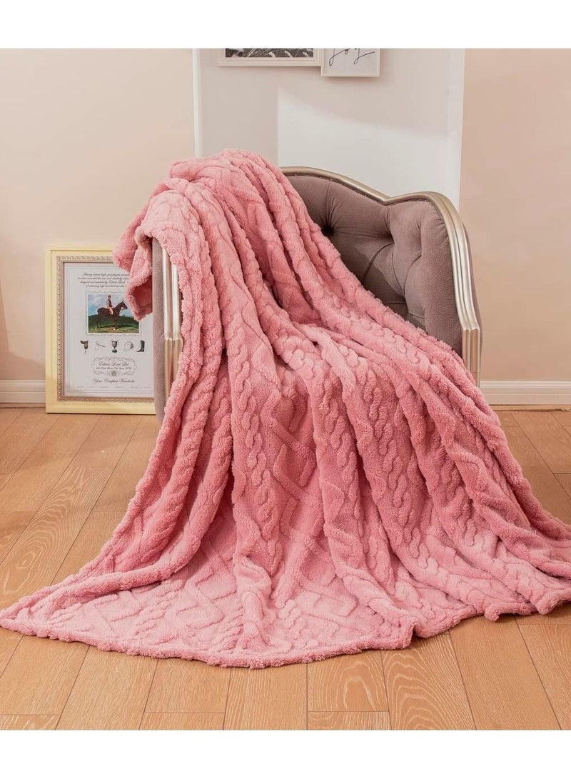 كومفي بطانية/غطاء خروف ناعم ومنفوش ومريح باللون الوردي 60 × 80 سم
