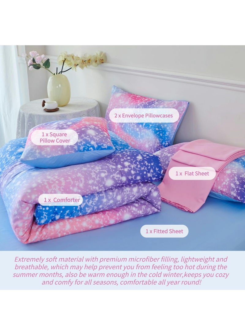 RYNGHIPY RYNGHIPY 6Pcs Girls Bedding Set Full Size Colorful Rainbow Comforter Set for Kids Teens Girls Glitter Bedding Set Lightweight Fluffy  - Image 4