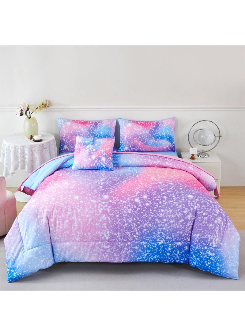 RYNGHIPY RYNGHIPY 6Pcs Girls Bedding Set Full Size Colorful Rainbow Comforter Set for Kids Teens Girls Glitter Bedding Set Lightweight Fluffy  - Image 2