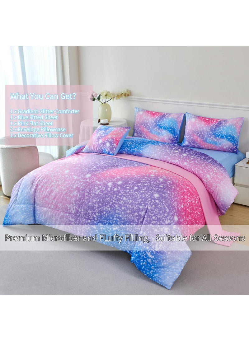 RYNGHIPY RYNGHIPY 6Pcs Girls Bedding Set Full Size Colorful Rainbow Comforter Set for Kids Teens Girls Glitter Bedding Set Lightweight Fluffy  - Image 3