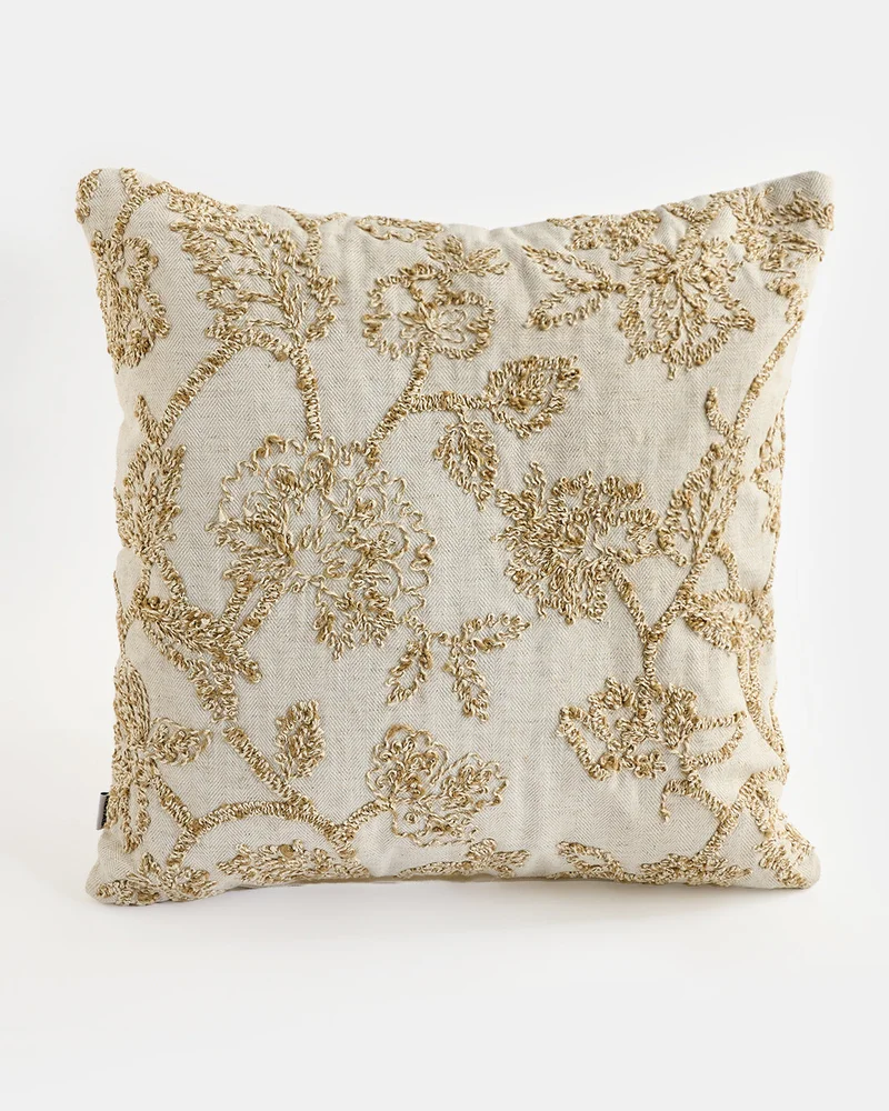 Redtag Ivory And Beige Floral Embroidered Cushion 45cm x 45cm