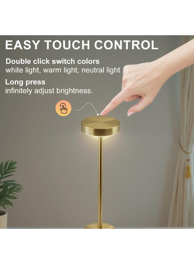 مودي مصباح مكتب LED (ذهبي) - تحكم باللمس، 3 أوضاع ألوان (دافئ، أبيض، طبيعي) - مصباح طاولة من الألومنيوم قابل لإعادة الشحن عبر USB بقوة 3 وات لغرفة النوم والمكتب وغرفة الطعام - مصباح معدني عصري بسيط - Image 4