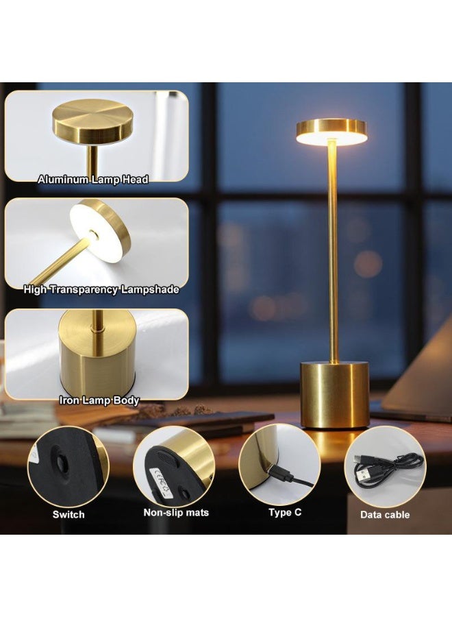 مودي مصباح مكتب LED (ذهبي) - تحكم باللمس، 3 أوضاع ألوان (دافئ، أبيض، طبيعي) - مصباح طاولة من الألومنيوم قابل لإعادة الشحن عبر USB بقوة 3 وات لغرفة النوم والمكتب وغرفة الطعام - مصباح معدني عصري بسيط - Image 2