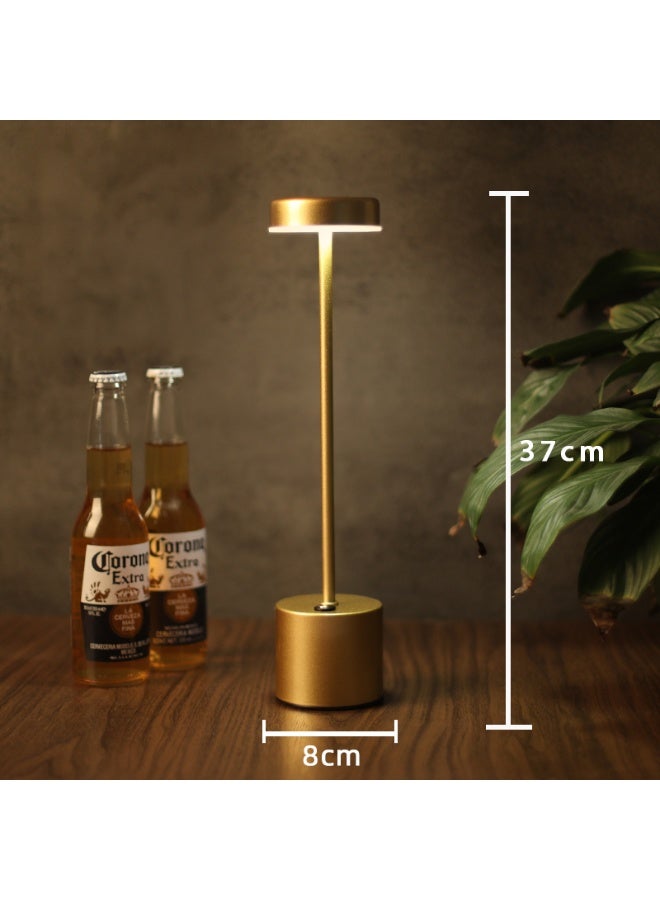 مودي مصباح مكتب LED (ذهبي) - تحكم باللمس، 3 أوضاع ألوان (دافئ، أبيض، طبيعي) - مصباح طاولة من الألومنيوم قابل لإعادة الشحن عبر USB بقوة 3 وات لغرفة النوم والمكتب وغرفة الطعام - مصباح معدني عصري بسيط - Image 1