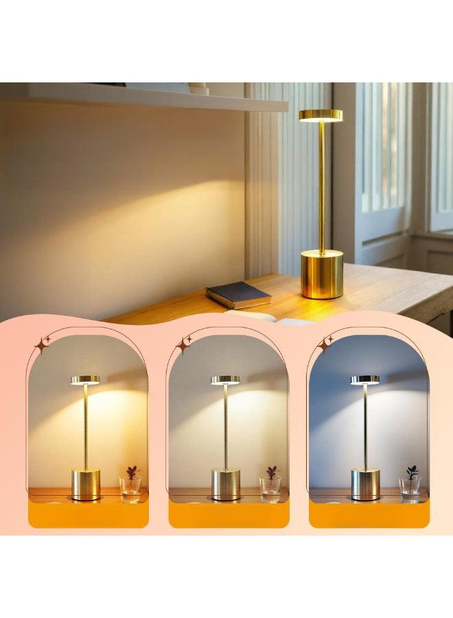 مودي مصباح مكتب LED (ذهبي) - تحكم باللمس، 3 أوضاع ألوان (دافئ، أبيض، طبيعي) - مصباح طاولة من الألومنيوم قابل لإعادة الشحن عبر USB بقوة 3 وات لغرفة النوم والمكتب وغرفة الطعام - مصباح معدني عصري بسيط - Image 3