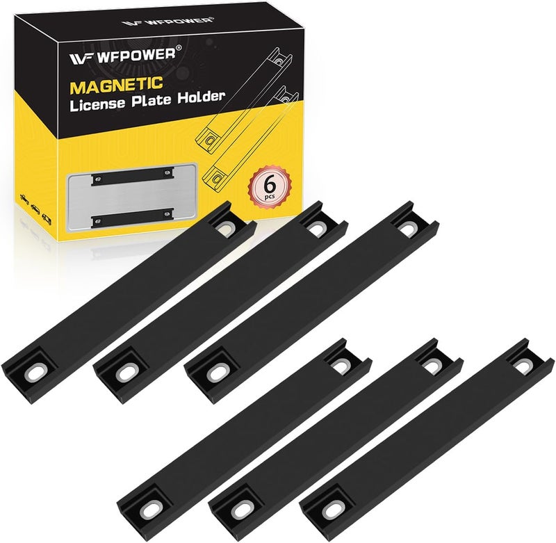 WFPOWER 6-Pack Rubber Coated Magnetic License Plate Holder - Black - Image 2