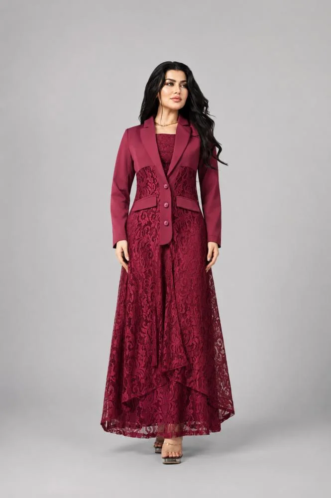 Opera Fashion Long Lace Dress with Elegant Jacket