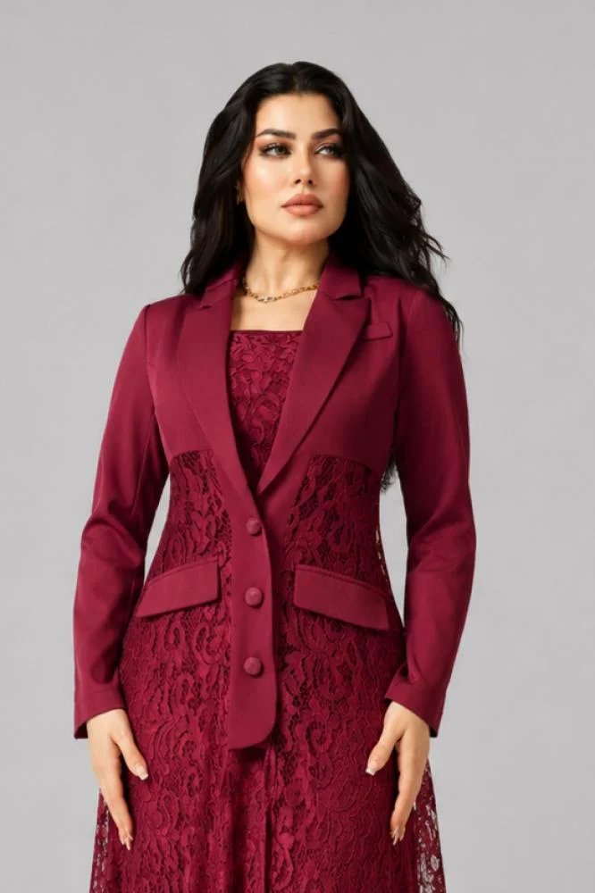 Opera Fashion Long Lace Dress with Elegant Jacket