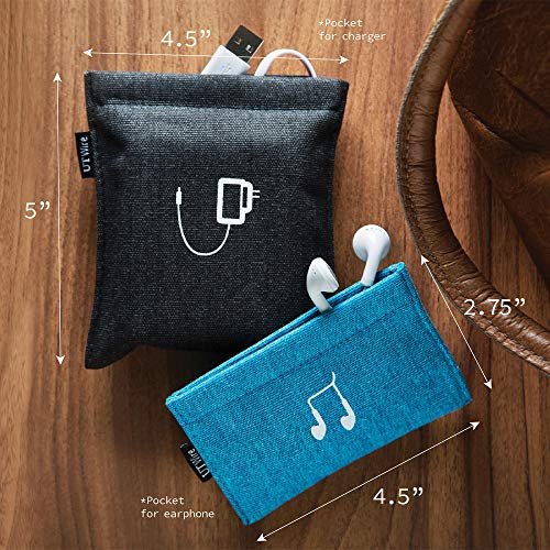 UT Wire Pocket Snap & Store Earphone Case Pouch, Black with Solid Grey Interior - Image 3