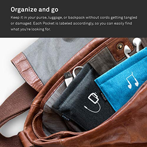 UT Wire Pocket Snap & Store Earphone Case Pouch, Black with Solid Grey Interior - Image 5