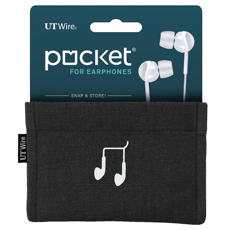 UT Wire Pocket Snap & Store Earphone Case Pouch, Black with Solid Grey Interior - Image 4
