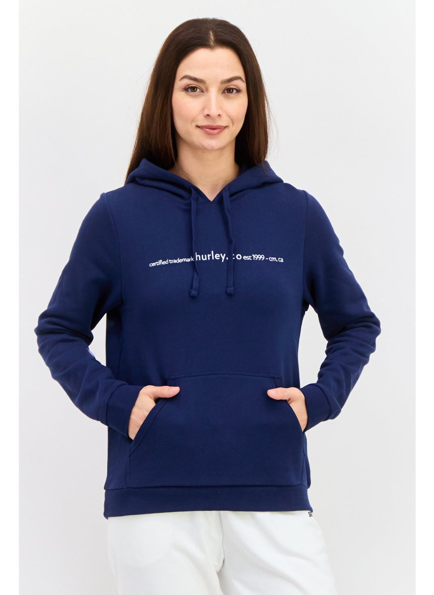 Hurley Women Embroidered Logo Long Sleeves Hooded Sweatshirt, Navy Blue  - Image 1