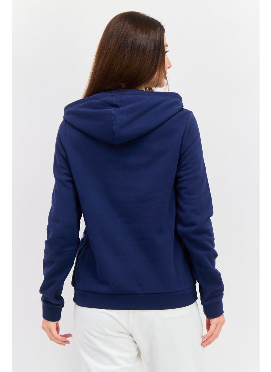 Hurley Women Embroidered Logo Long Sleeves Hooded Sweatshirt, Navy Blue  - Image 3