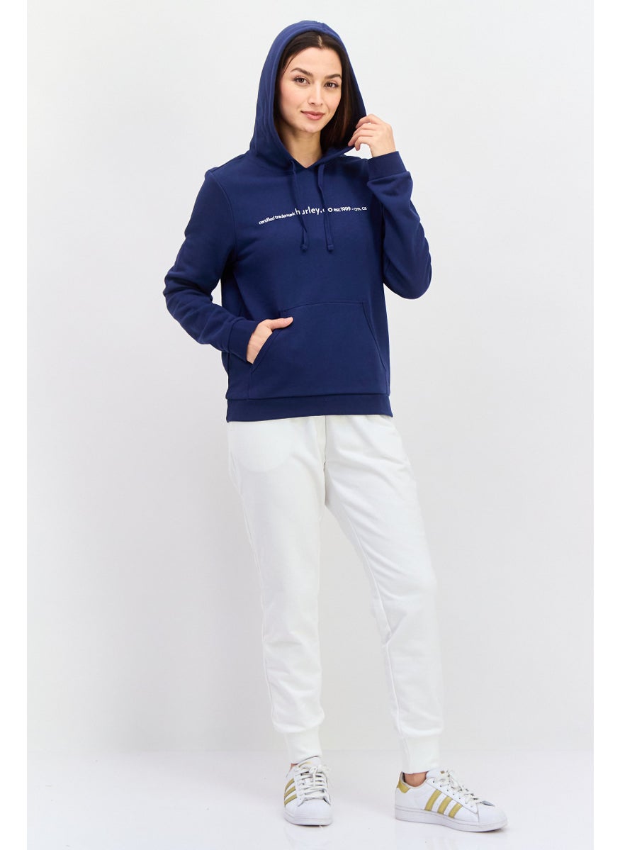 Hurley Women Embroidered Logo Long Sleeves Hooded Sweatshirt, Navy Blue  - Image 4