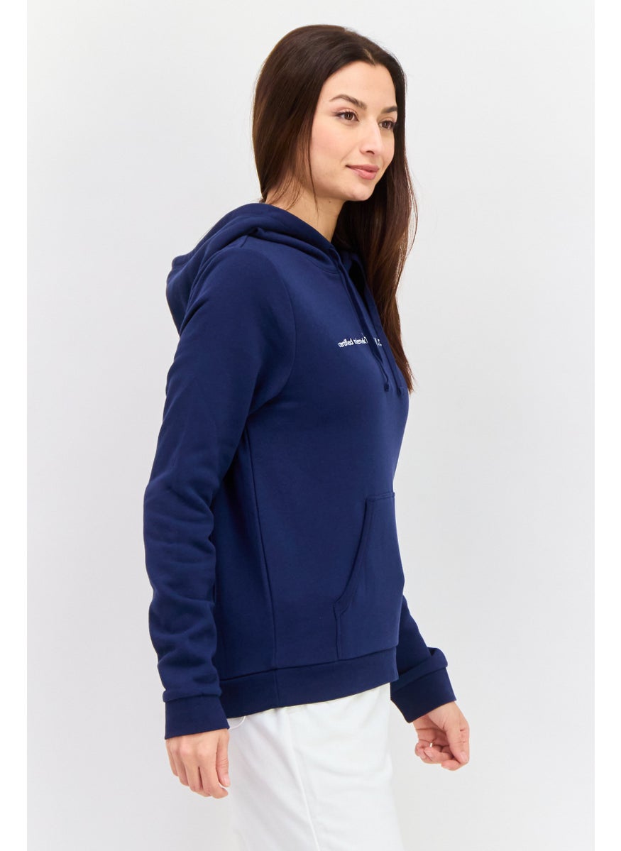Hurley Women Embroidered Logo Long Sleeves Hooded Sweatshirt, Navy Blue  - Image 2
