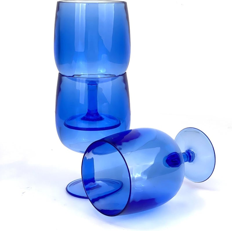 Yalin Set of 6 Unbreakable 12 oz Acrylic Plastic Wine and Water Tumbler Stackable Goblets. (Blue, 12 oz) - Image 2