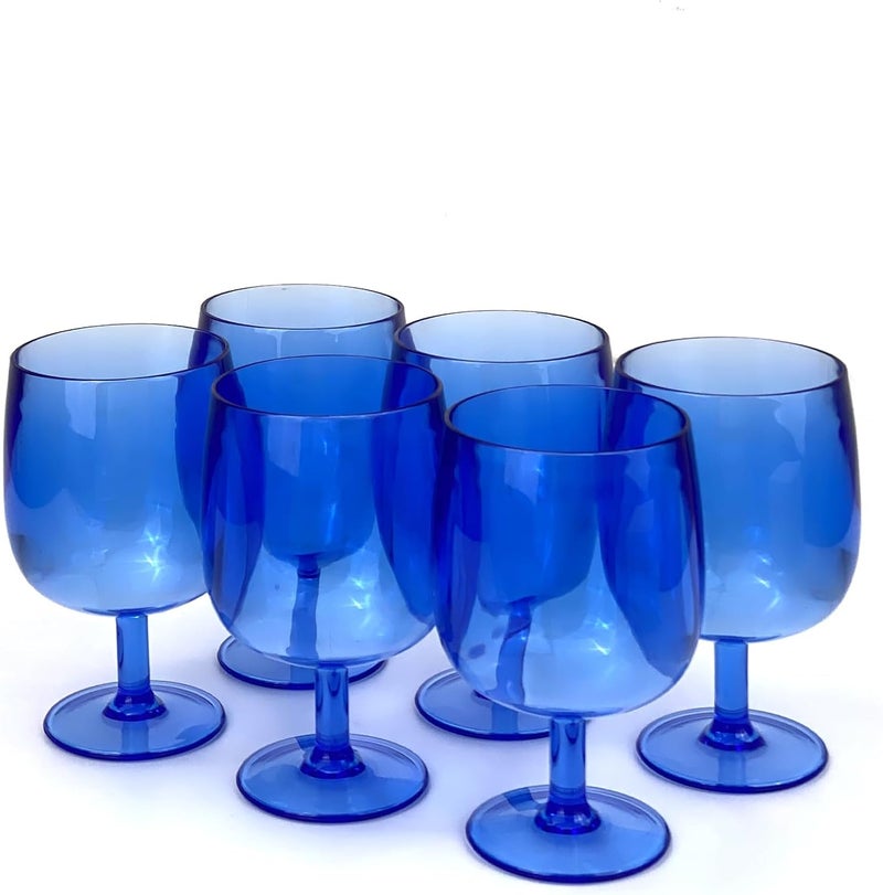 Yalin Set of 6 Unbreakable 12 oz Acrylic Plastic Wine and Water Tumbler Stackable Goblets. (Blue, 12 oz) - Image 1