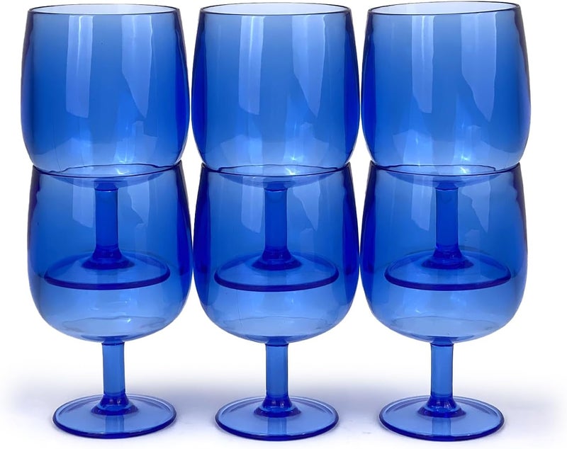 Yalin Set of 6 Unbreakable 12 oz Acrylic Plastic Wine and Water Tumbler Stackable Goblets. (Blue, 12 oz) - Image 5