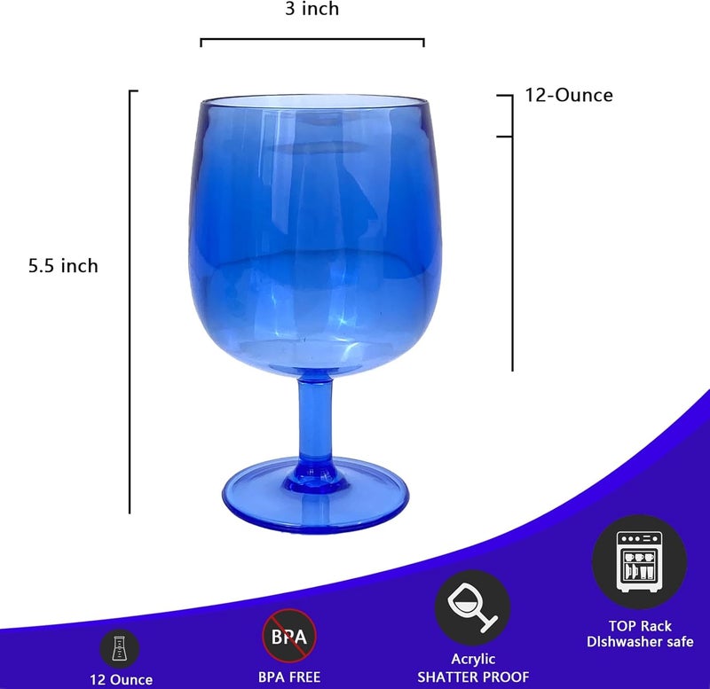Yalin Set of 6 Unbreakable 12 oz Acrylic Plastic Wine and Water Tumbler Stackable Goblets. (Blue, 12 oz) - Image 4