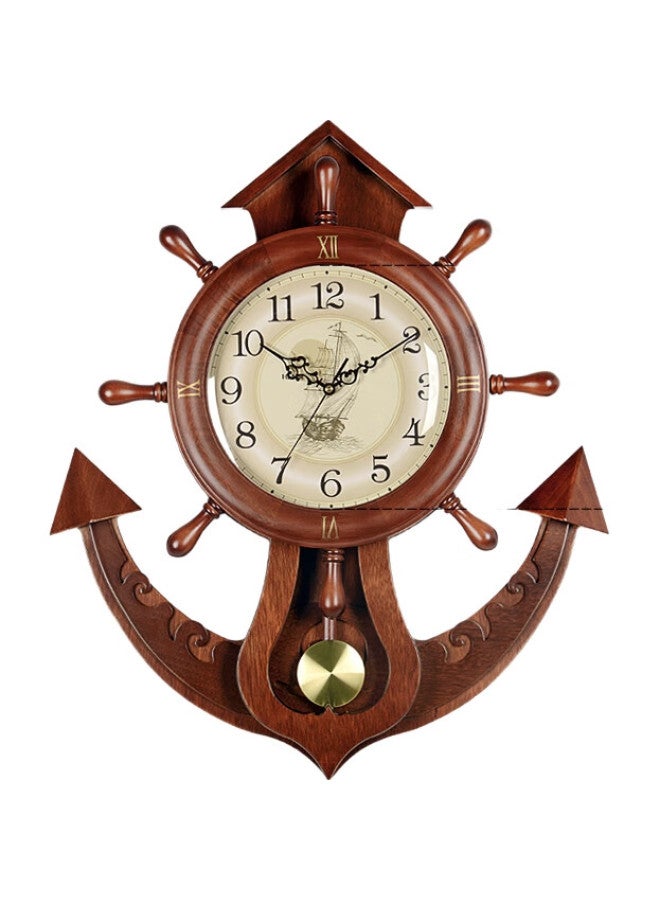 Hense Creative Ship Wheel Wall Clock Living Room Wall Hanging Clock Hanging Table Wall Clock Pendulum Clock Restaurant Quartz Clock Hp39 Brown 66Cm - Image 1