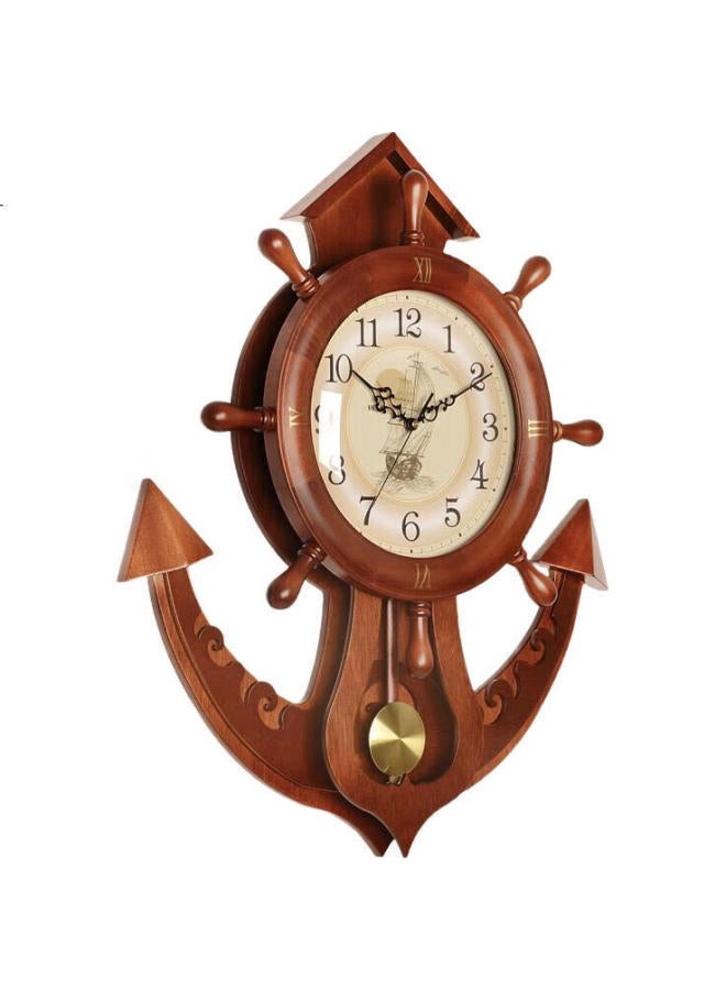 Hense Creative Ship Wheel Wall Clock Living Room Wall Hanging Clock Hanging Table Wall Clock Pendulum Clock Restaurant Quartz Clock Hp39 Brown 66Cm - Image 3