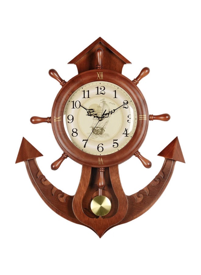 Hense Creative Ship Wheel Wall Clock Living Room Wall Hanging Clock Hanging Table Wall Clock Pendulum Clock Restaurant Quartz Clock Hp39 Brown 66Cm - Image 2